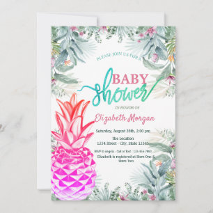 Invitation  Fête de bébé Feuilles Tropicales Ananas Cool 