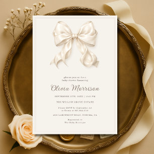 Invitation Fête de bébé fille à l'arc neutre