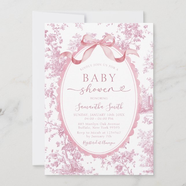 Invitation Fête de bébé fille à motif floral de style chinois (Devant)