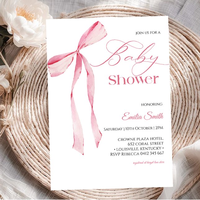 Invitation Fête de bébé fille à ruban rose (Créateur téléchargé)