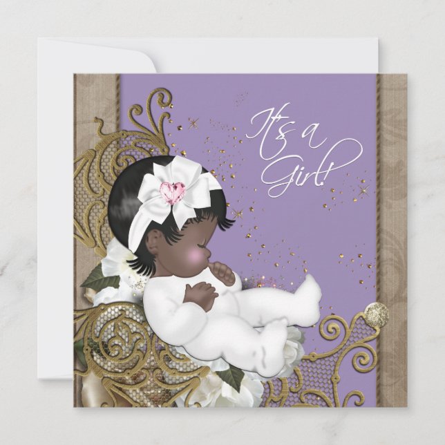 Invitation Fête de bébé fille afro-américaine lavande (Devant)