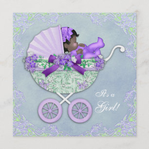 Invitation Fête de bébé fille afro-américaine violette et ver