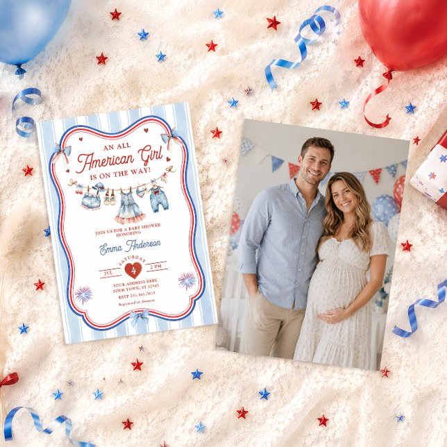 Invitation Fête de bébé fille américaine Photo (Créateur téléchargé)