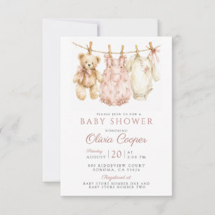 Invitation Fête de Bébé Fille Aquarelle Rose