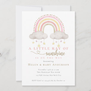 Invitation Fête de bébé fille arc-en-ciel bohème rose Sunshin