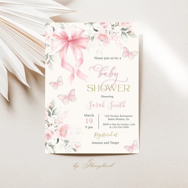 Invitation Fête de Bébé Fille Arc en Ciel Rose (Créateur téléchargé)