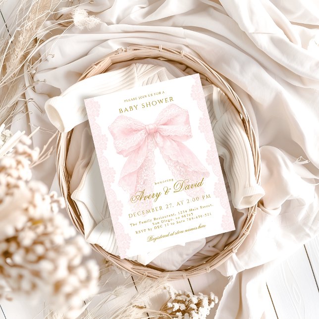 Invitation Fête de Bébé Fille Arc en Ciel Rose en Dentelle  (Créateur téléchargé)