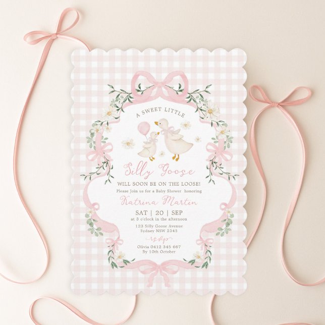 Invitation Fête de Bébé Fille Arc-en-Ciel Silly Goose Rose (Créateur téléchargé)