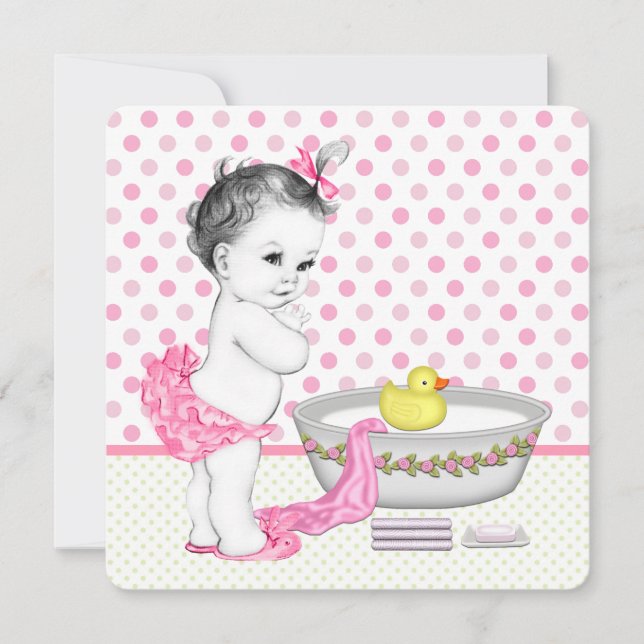 Invitation Fête de Bébé Fille au Bain (Devant)