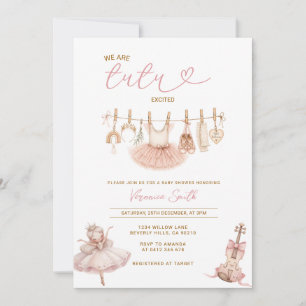 Invitation Fête de Bébé Fille au Ballerine Rose Suspendue aux