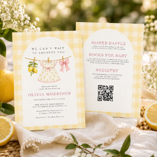 Invitation Fête de Bébé Fille au Citron sur la Corde à Linge
