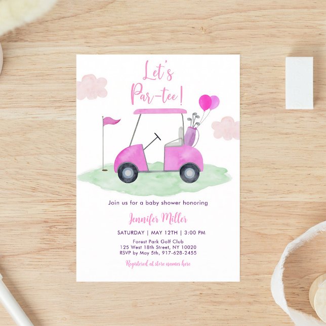Invitation Fête de bébé fille au golf rose Par-tee (Créateur téléchargé)