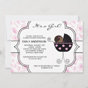 Invitation Fête de bébé fille au léopard rose et noir