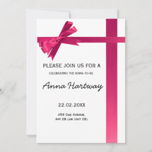 Invitation Fête de Bébé Fille au Ruban Satin Rose