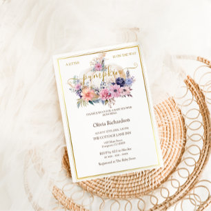 Invitation Fête de bébé fille au thème de citrouille florale 