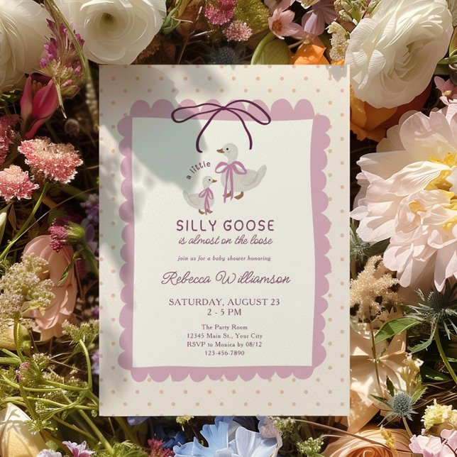 Invitation Fête de bébé Fille au thème Dindeau Rose (Silly Goose Girls Baby Shower Invite)