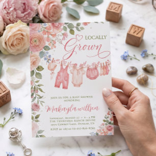 Invitation Fête de Bébé Fille aux Fleurs Roses Locales