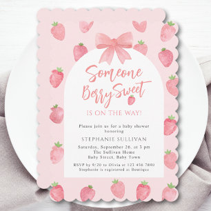 Invitation Fête de Bébé Fille aux Fraises Douces