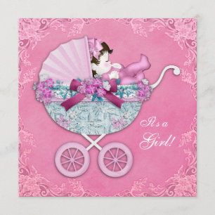 Invitation Fête de bébé fille avec un berceau rose