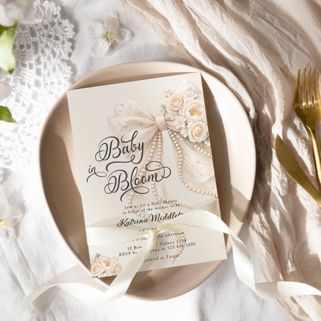 Invitation Fête de bébé fille Baby in Bloom Bow (Créateur téléchargé)