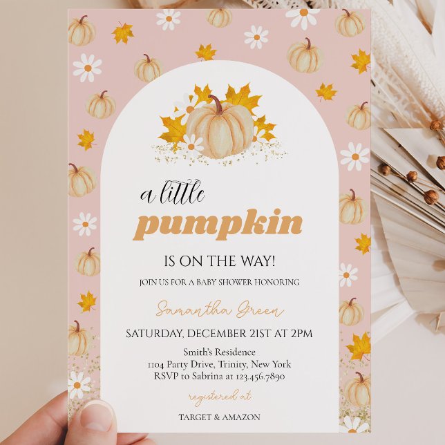 Invitation Fête de Bébé Fille Boho Citrouille (Créateur téléchargé)
