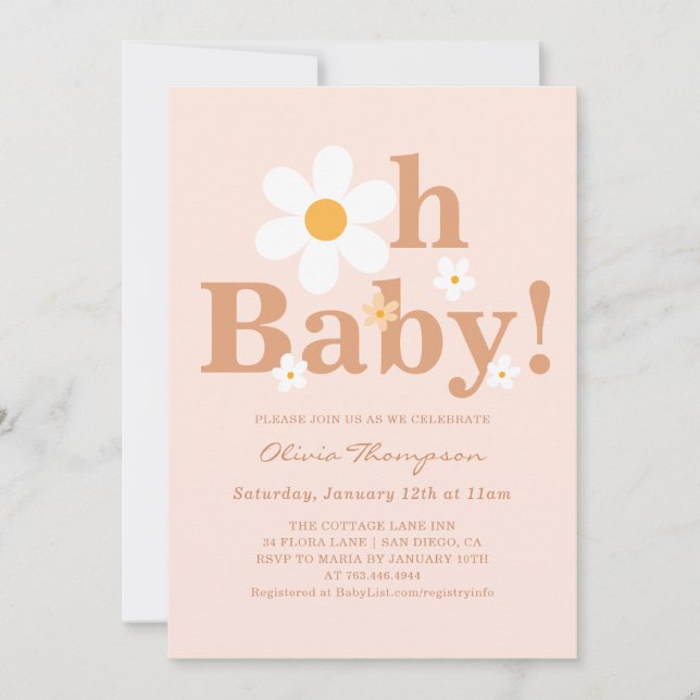 Invitation Fête de bébé fille Boho Daisy (Devant)