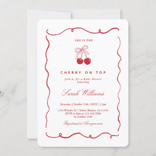 Invitation Fête de Bébé Fille Caprice Cerise sur le Haut