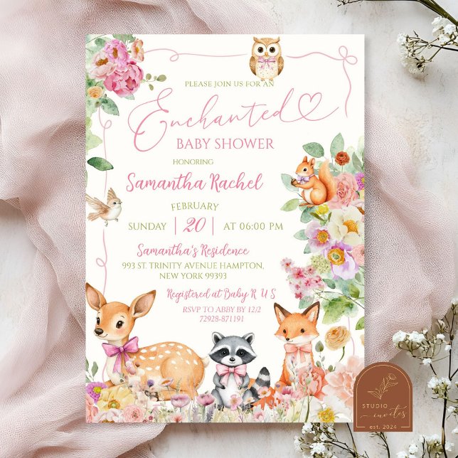Invitation Fête de Bébé Fille Cerf Forêt Enchantée (Créateur téléchargé)