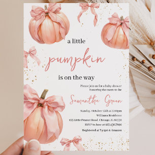 Invitation Fête de bébé Fille Citrouille à Ruban Rose