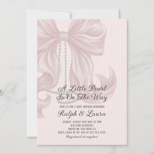 Invitation Fête de bébé fille Collier de perles (Devant)