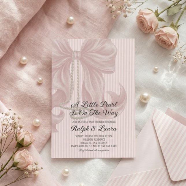 Invitation Fête de bébé fille Collier de perles (Créateur téléchargé)