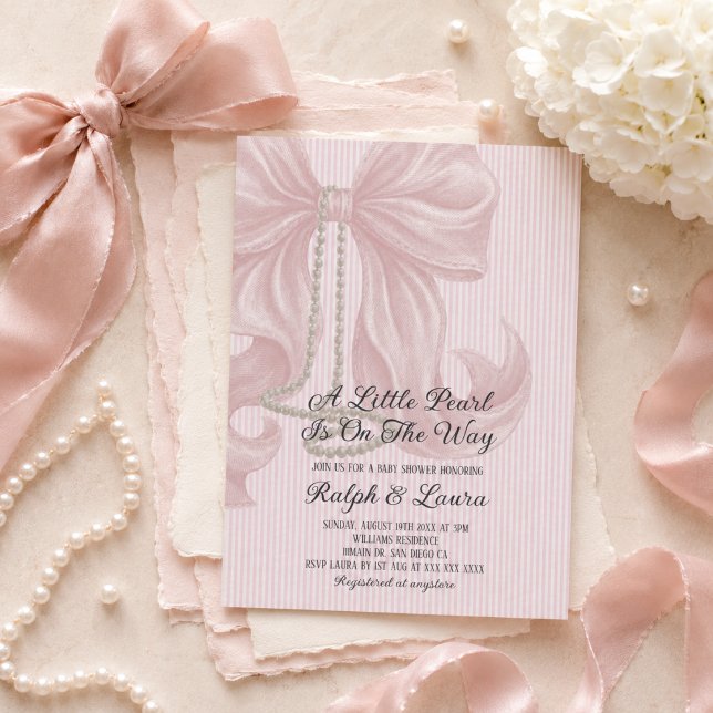 Invitation Fête de bébé fille Collier de perles (Créateur téléchargé)