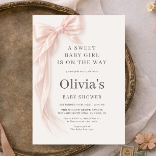 Invitation Fête de Bébé Fille Coquette Ruban Baby Shower