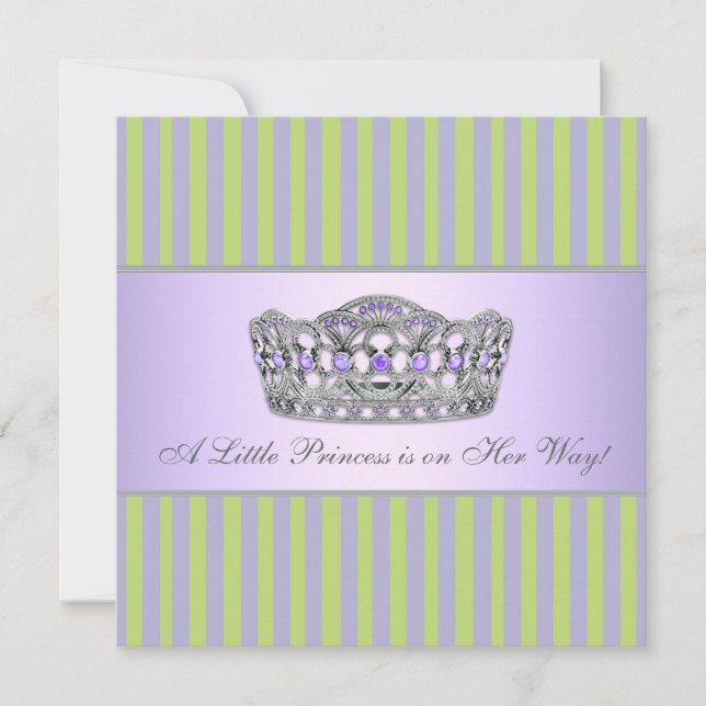 Invitation Fête de bébé fille couronne de princesse verte vio (Devant)