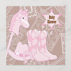 Invitation Fête de Bébé Fille Cowgirl Brun Rose