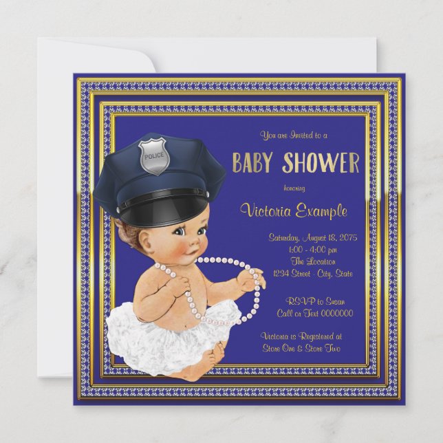 Invitation Fête de Bébé Fille d'Agent de Police (Devant)
