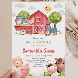 Invitation Fête de Bébé Fille de Ferme