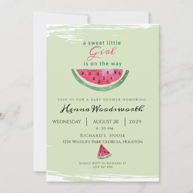 Invitation Fête de bébé fille d'été Pastèque Sucrée  (Devant)