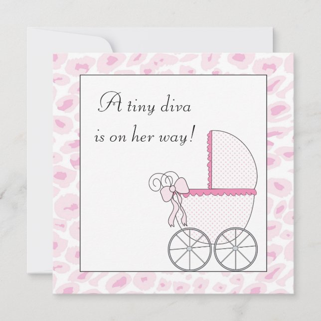 Invitation Fête de bébé fille diva voiture rose bébé léopard (Devant)