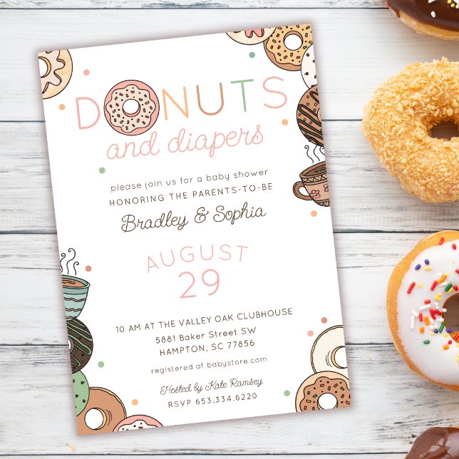 Invitation Fête de Bébé Fille Donuts et Couches (Créateur téléchargé)