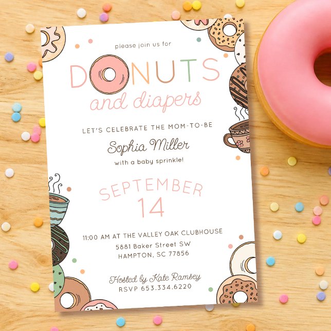 Invitation Fête de bébé fille Donuts et Couches (Créateur téléchargé)