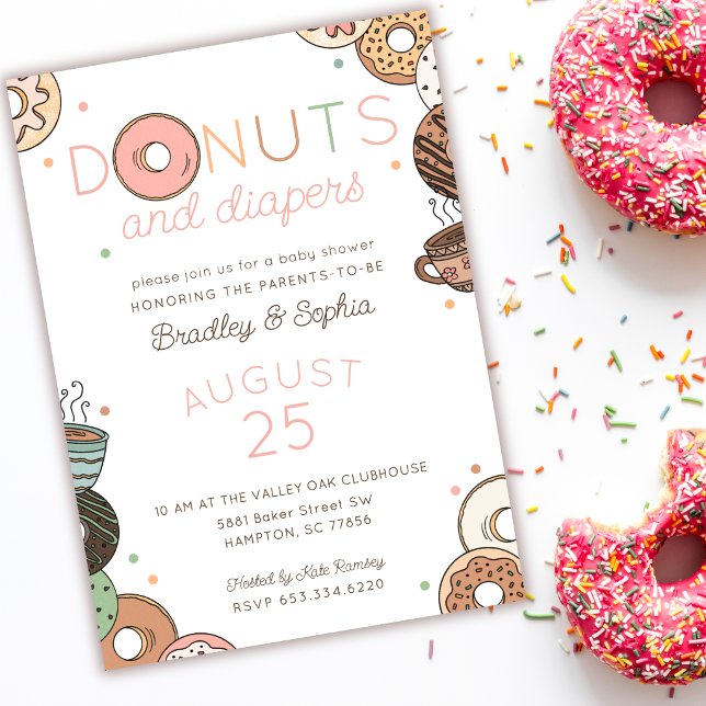 Invitation Fête de Bébé Fille Donuts et Couches pour les Futu (Créateur téléchargé)