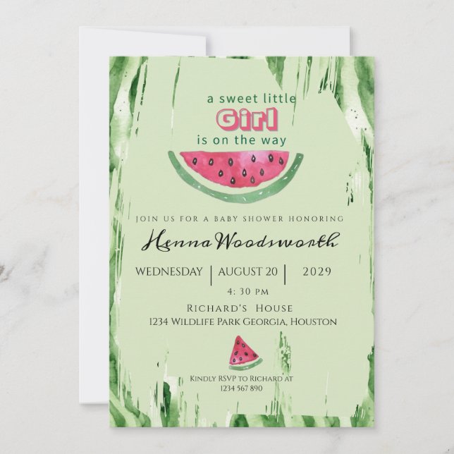 Invitation Fête de Bébé Fille Douce Pastèque Été  (Devant)