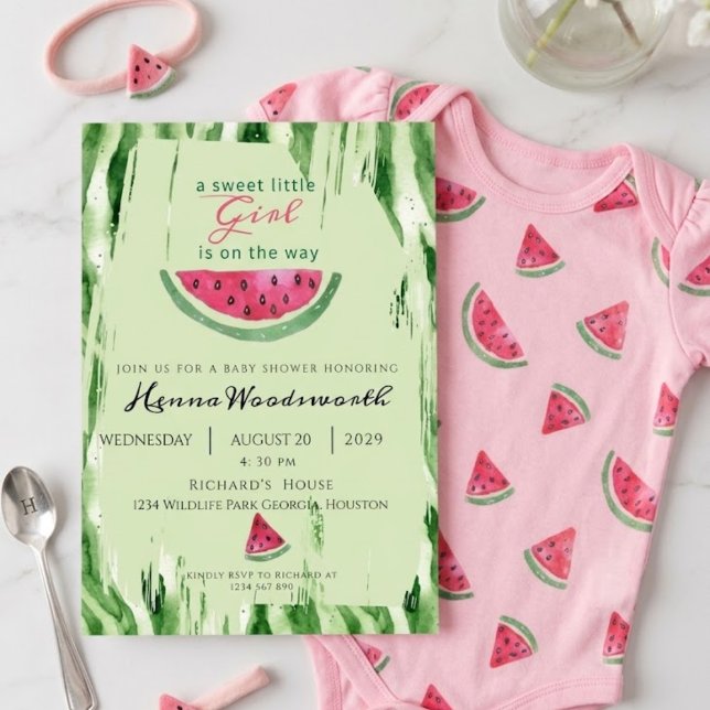 Invitation Fête de Bébé Fille Douce Pastèque Été  (Créateur téléchargé)