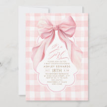 Fête de bébé fille élégante à carreaux rose et nœu