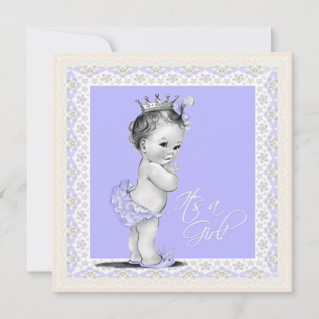 Invitation Fête de bébé fille en ivoire et lavande (Devant)