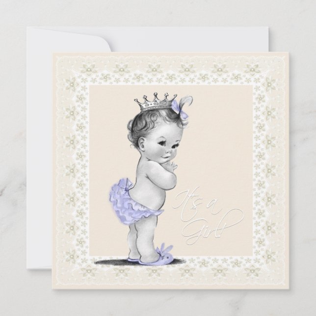 Invitation Fête de bébé fille en ivoire et lavande (Devant)