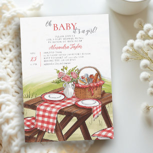 Invitation Fête de Bébé Fille Été Pique-Nique Parc Mignon