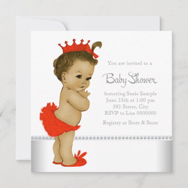 Invitation Fête de bébé fille ethnique Rouge (Devant)