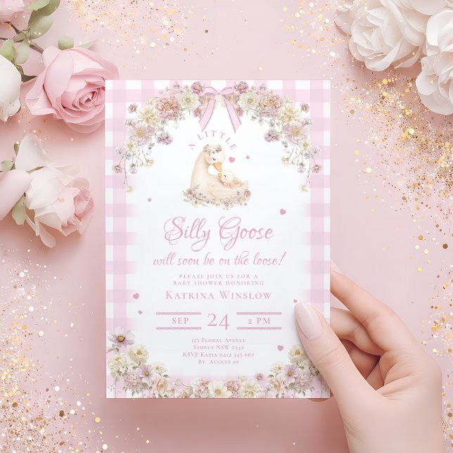 Invitation Fête de Bébé Fille Fleur de Goose Silly Mignonne (Créateur téléchargé)